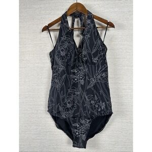 Vintage Cherokee One Piece Plus Sz 22 Swimsuit Halter Floral Bamboo Print Retro